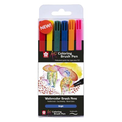 Sakura koi coloring brush pen set bright, 6 kleuren
