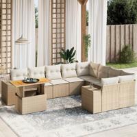 10-delige Loungeset met kussens poly rattan beige - thumbnail