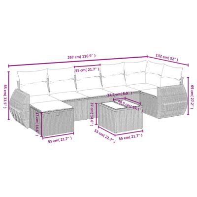 7-delige Loungeset met kussens poly rattan grijs - thumbnail