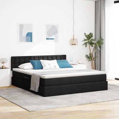 Opbergbed met matras met matras Zwart 180 x 200 cm Bewerkt hout