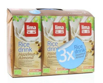 Lima Rice drink hazelnoot-amandel 200ml bio 3 Stuks