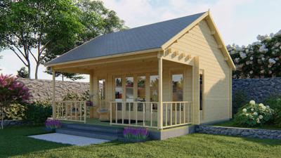 Tuindeco Olaug Blokhut 550x598 cm 44 mm vuren blank- Zadeldak- Onbehandeld vurenhout- Tuindeco Tuindeco Olaug Blokhut 550x598 cm 44 mm vuren blank- Zadeldak- Onbehandeld vurenhout- Tuindeco