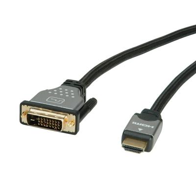 ROLINE DVI HDMI-kabel I Monitorkabel met DVI D 24+1 Dual Link en HDMI male I 4K Ultra HD 1m zilver/zwart