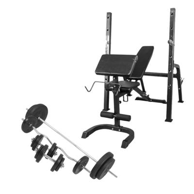 Halterbank / Squat Rack Zwart Met 100 kg Halterset Kunststof