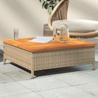 Tuintafel 70x70x25 cm poly rattan en acaciahout beige - thumbnail
