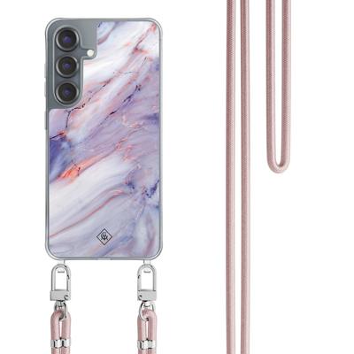 Samsung Galaxy S25 hoesje met rosegoud koord - Marmer paars Samsung Galaxy S25 hoesje met rosegoud koord - Marmer paars