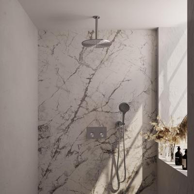 Brauer Brushed Carving Thermostatische Regendoucheset Inbouw - Hoofddouche 30 cm - Met Drukknoppen - Handdouche 3 Standen - Doucheslang - Wandaansluitbocht - Rvs