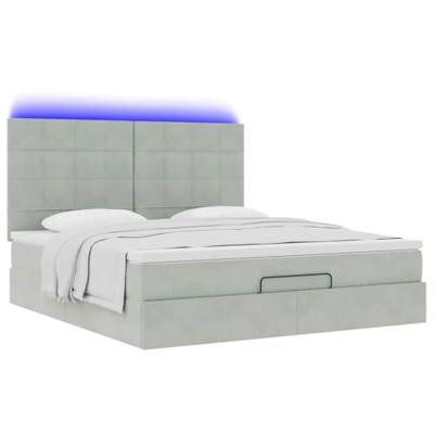 Ottoman bed met matrassen en LED's 160x200cm fluweel lichtgrijs