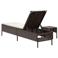 Ligbed met tafel en kussen poly rattan bruin - thumbnail