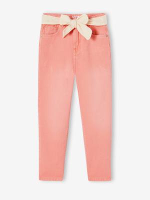 Mom fit broek en sjaalriem van katoengaas voor meisjes perzik Mom fit broek en sjaalriem van katoengaas voor meisjes perzik