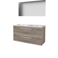 Basic-Line Basic 46 Badkamermeubelset - 120 x 46 cm - Met Grepen - 2 Lades - Keramische Wastafel - 2 Kraangaten - Spiegel - Scotch Oak - thumbnail