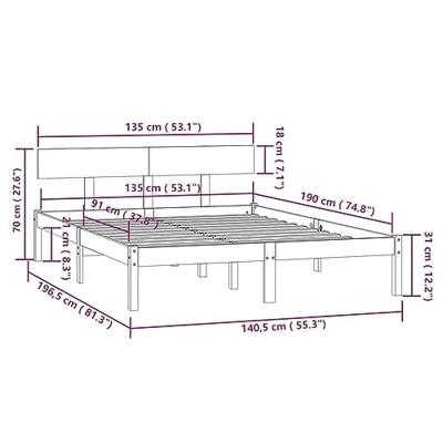 Bedframe massief grenenhout zwart 135x190 cm UK Double