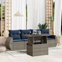 5-delige tuinbankset met kussens, grijs polyrotan - thumbnail