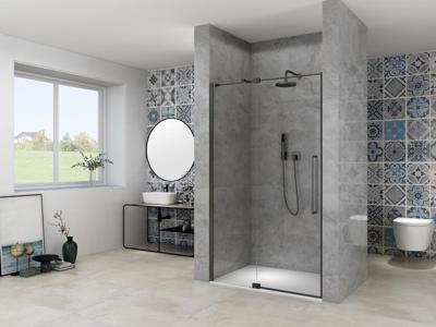 Nisdeur Van Rijn Products ST08 Draaideur 2-Delig 120x200 cm 8 mm Helder Glas Incl. Muurprofiel, Greep en Stabilisatiestang Mat Zwart