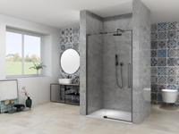 Nisdeur Van Rijn Products ST08 Draaideur 2-Delig 120x200 cm 8 mm Helder Glas Incl. Muurprofiel, Greep en Stabilisatiestang Mat Zwart - thumbnail