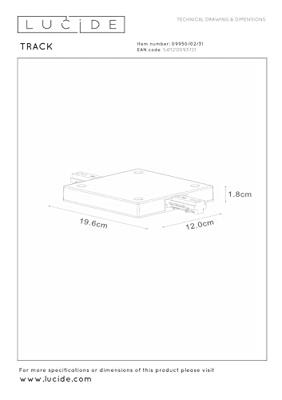 Lucide TRACK Startvoeding - 1-fase Railsysteem / Railverlichting - Enkel/Dubbel -Wit (Uitbreiding) Lucide TRACK Startvoeding - 1-fase Railsysteem / Railverlichting - Enkel/Dubbel -Wit (Uitbreiding)