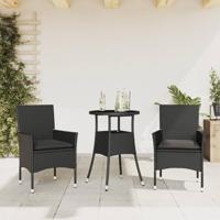 3-delige Tuinset met kussens poly rattan en glas zwart - thumbnail
