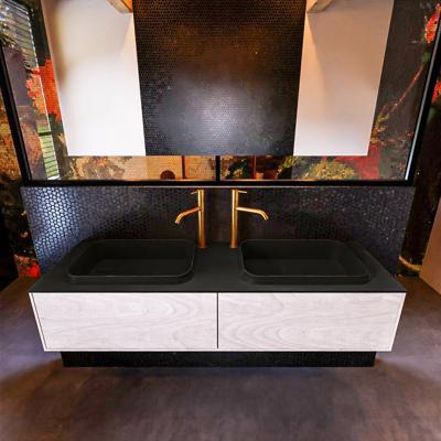 Badkamermeubelset Mondiaz Erin 150 cm met 2 Lades met RIDGE Wastafel Dubbel Urban met 2 kraangaten Greeploos Mat Underlayment Badkamermeubelset Mondiaz Erin 150 cm met 2 Lades met RIDGE Wastafel Dubbel Urban met 2 kraangaten Greeploos Mat Underlayment