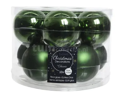 10 Kerstballen glas glans-mat diameter 6cm Dennen groen KSD - Ksd