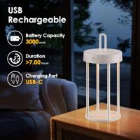 Draadloze Oplaadbare LED Tafellamp - Binnen & Buiten - Dimbaar - ø12.8 x 28.4 cm - Warmwit licht - 3000mAh - White - thumbnail
