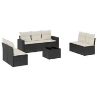 8-delige Loungeset met kussens poly rattan zwart - thumbnail
