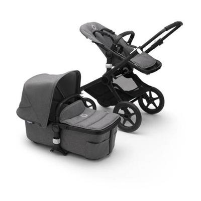 Bugaboo Fox 2 kinderwagen/stoel/reiswieg, zwart frame/gemȇleerd grijze stof/gemȇleerd grijze zonnekap