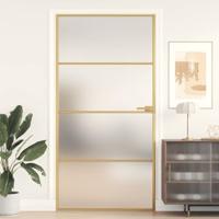 Binnendeur smal 102,5x201,5 cm gehard glas en aluminium goud - thumbnail