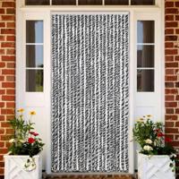 VidaXL Vliegengordijn 90x200 cm chenille grijs en zwart-wit - thumbnail