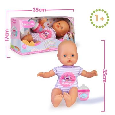 Famosa Nenuco babypop met zacht lijfje paars ongeveer 32 cm groot - thumbnail