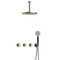 Hotbath Cobber X - CX7067 - Inbouw Regendoucheset - Geborsteld Nikkel - 2 Stopkranen - Thermostatisch - Plafondbuis 15 cm - Hoofddouche 300 mm - Ronde Handdouche 3 Standen - met M106 - Waterbesparend - thumbnail
