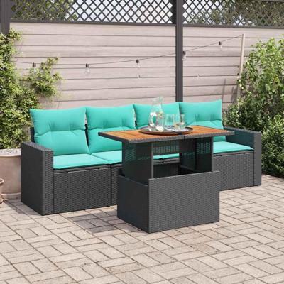 5-delige Loungeset met kussens poly rattan zwart 5-delige Loungeset met kussens poly rattan zwart