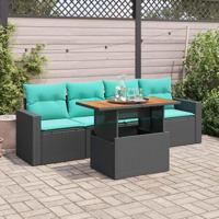 5-delige Loungeset met kussens poly rattan zwart - thumbnail