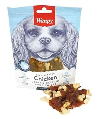 WANPY OVEN-ROASTED CHICKEN JERKY / CALCIUM BONE TWISTS 100 GR WANPY OVEN-ROASTED CHICKEN JERKY / CALCIUM BONE TWISTS 100 GR