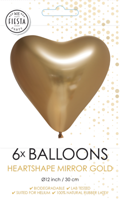 Hartjesballonnen Chrome Goud 30cm (6st)