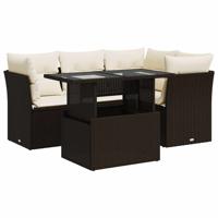 5-delige Loungeset met kussens poly rattan bruin - thumbnail