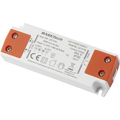 Basetech LD-12-20 LED-transformator Constante spanning 20 W 1.66 A Geschikt voor meubels, Overspanning, Montage op ontvlambare oppervlakken 1 stuk(s)