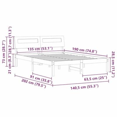 Bedframe Wit 135 x 190 cm Massief grenenhout