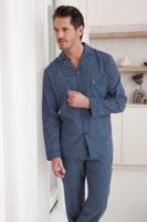 Robson Flanellen Heren Pyjama met knoopsluiting - Donkerblauw - 48 - 48 - thumbnail
