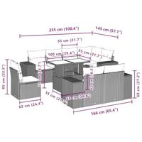 9-delige Loungeset met kussens poly rattan zwart - thumbnail