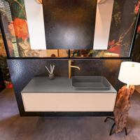 Badkamermeubelset Mondiaz Erin 120 cm met 1 Lade met RIDGE Wastafel Rechts Dark grey met 1 kraangat Greeploos Mat Rosee - thumbnail