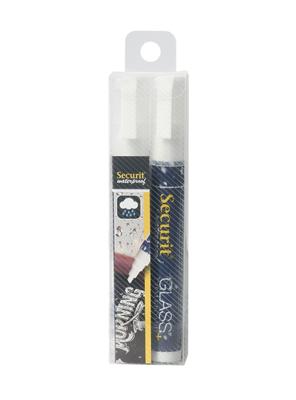 Securit Waterproof krijtmarker medium wit, blister met 2 stuks Securit Waterproof krijtmarker medium wit, blister met 2 stuks