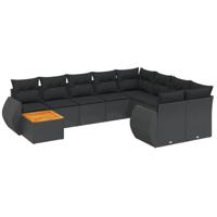 10-delige Loungeset met kussens poly rattan zwart - thumbnail