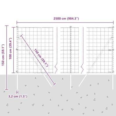 VidaXL Hek met paal grijs 1 x 25 m staal