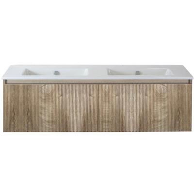 Frozen 3D Badmeubelset 140 cm - Greeplijst in Kleur - Grain Oak - Keramische Wastafel Wit Zonder Kraangat