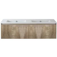 Frozen 3D Badmeubelset 140 cm - Greeplijst in Kleur - Grain Oak - Keramische Wastafel Wit Zonder Kraangat - thumbnail