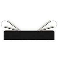 Ligbed met kussen en theetafel poly rattan zwart - thumbnail