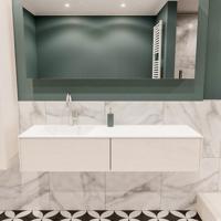 Lush onderkast 150cm in kleur UNDERLAYMENT met 2 lades Push tot open geschikt voor linkse wastafel. Compleet met solid surface wastafel cloud M35217met 1 kraangat(en) - thumbnail