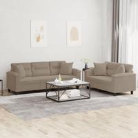 2-delige Loungeset met kussens microvezelstof taupe - thumbnail