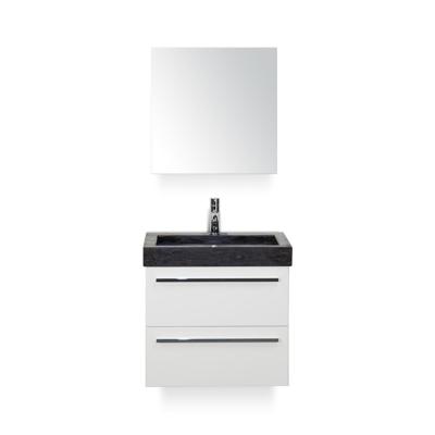 Seville Badmeubelset 60 cm - Wit Hoogglans - Wastafel Hardsteen Wit Lucca - met Spiegelkast