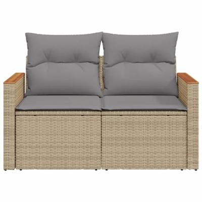 Tuinbank 2-zits met kussens poly rattan beige